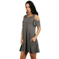 thumbnail image 4 of Defitshape Women's Short Sleeve Dress Billowy Baby Doll Dress A Line Casual Crew Neck Comfy Cool Cold Shoulder Sleeve Babydoll Grey Large, 4 of 5