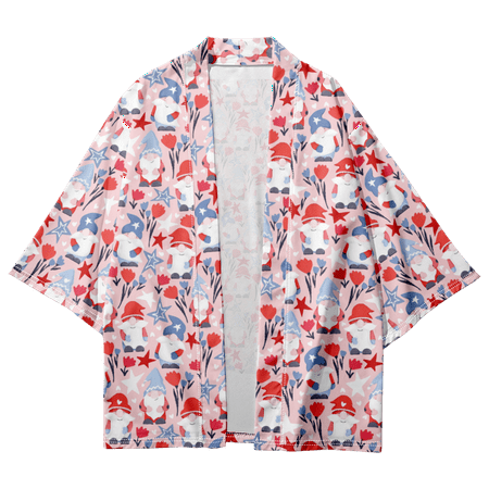 

Independence Day Kimono Robe Cloak Stylish Attractive Animation Paint Beach Cover Shirts for Women for Travel
