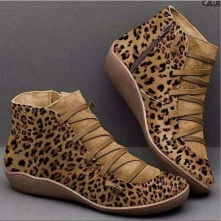 Women s Ankle Boot - Ankle Boots for Women Arch Support Comfy Lace Up Flat Heel Ankle Booties Round Toe Slip On Leather Short Boots Loafers Non-Slip Breathable Soft Bottom Walking Shoes