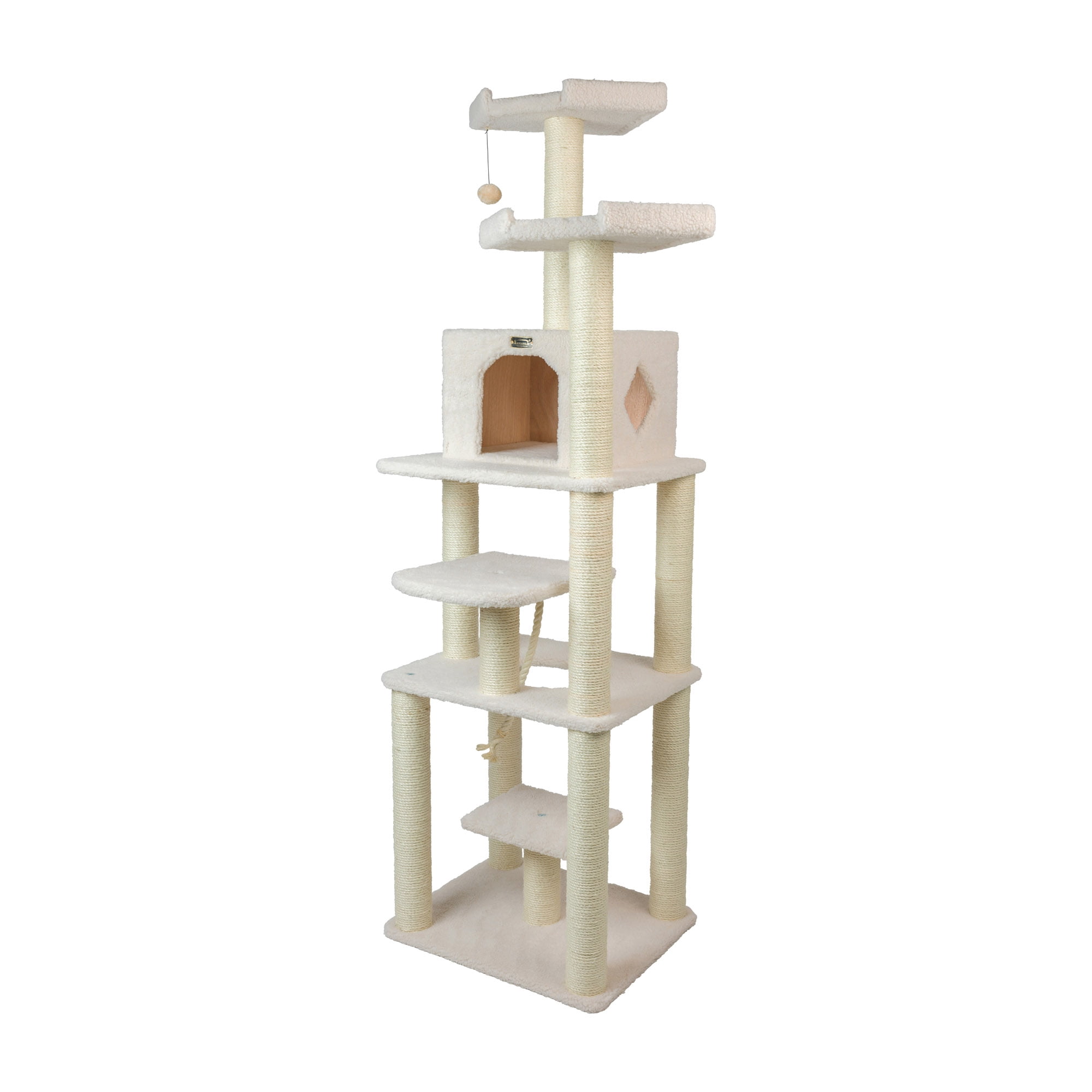 Armarkat 78-in Real Wood Cat Tree & Condo Scratching Post Tower, Beige