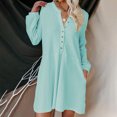 thumbnail image 2 of BLVB Women's Fall Pullover Sweater Dress Button up Ribbed Knit Long Sleeve Dress Casual Comfy Mini Dress with Pockets Light Blue, 2 of 6