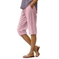 thumbnail image 2 of Pedal Pushers for Women Casual Summer Wide Leg Cotton Linen Striped Shorts Casual High Waist Linen Capri Pants Gauze Capris,XL, 2 of 4