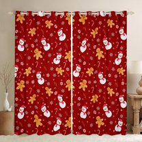 Homewish Cartoon Xmas Snowman Black Out Curtains,Sweet Christmas Cnady Cane Curtains Pack of 2 (42x63 Each),Red White Bedroom Curtains For Girls,Luxury Bedroom Decor