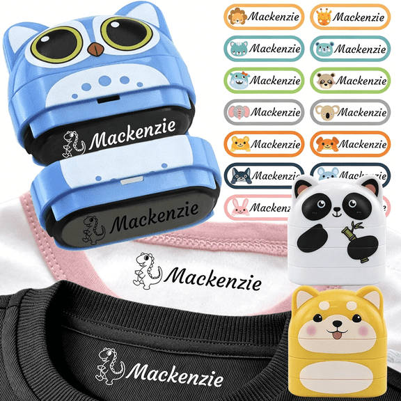 CCOCC Name Stamp for Clothes - Double Sided Name Stamp(White Black Ink) - Kindergarten and Elementary School Opening Stamps Suitable for Boys and Girls