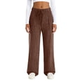 thumbnail image 2 of zaveiop Womens Ribbed Wide Leg Lounge Pants with Pockets Casual Relaxed Comfy Loose Soft Knit Pajama Pants with Drawstring (Brown, S), 2 of 8