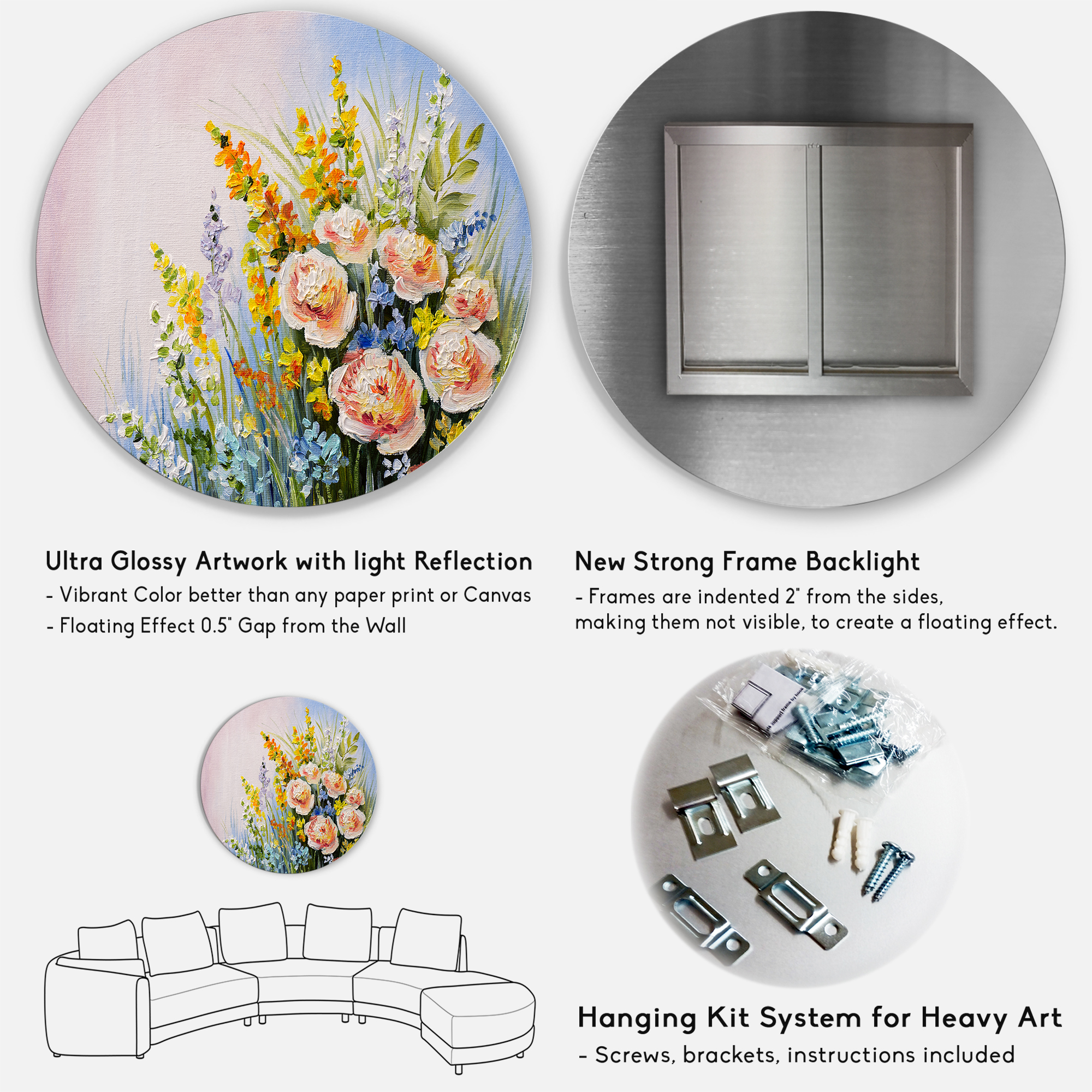 Designart 'Yellow and Pink Summer Wildflowers' Traditional Circle Metal Wall Art 23x23 - Disc of 23