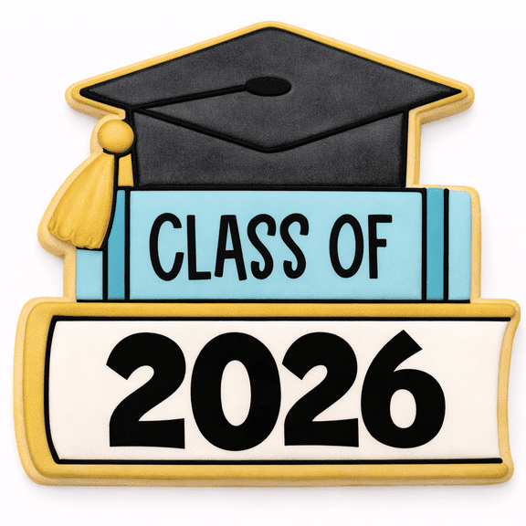 Class of 2026 Cap with Book Cookie Cutter & Stamp