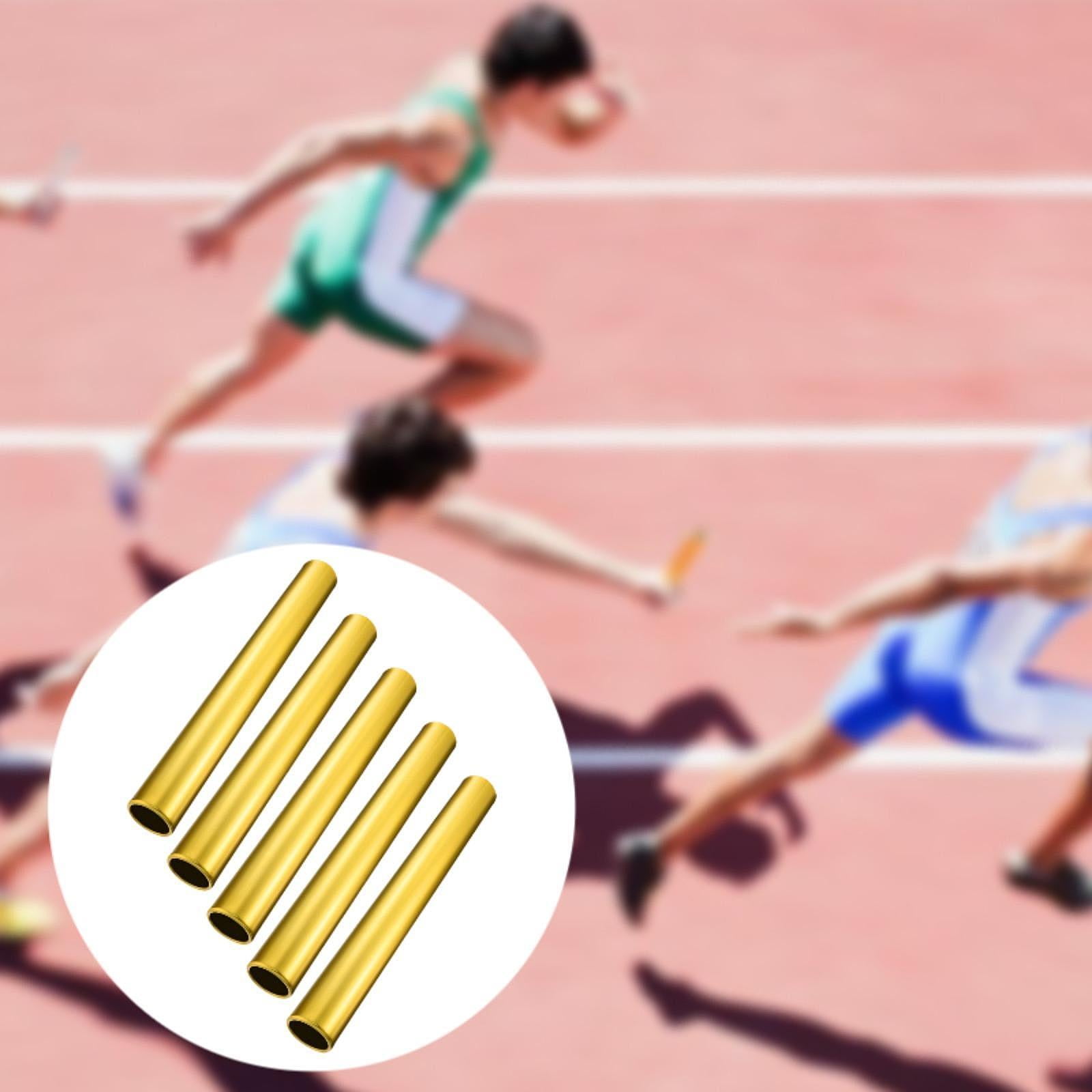 Wswqop Set of 5 Relay for Track And Field Events, 11.42" Running Sticks for Outdoor Use Gold
