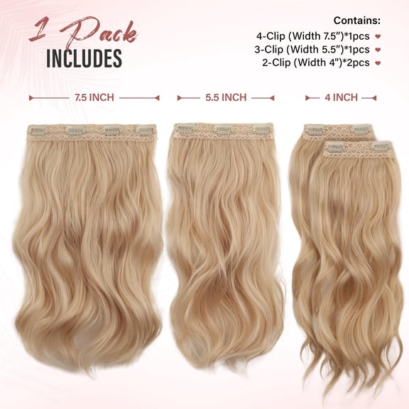 WEIF-Clip in Hair Extensions - 14 Inch Wavy Synthetic Hair Extensions Clip ins (Color:Beige Blonde Mix Platinum Blonde)