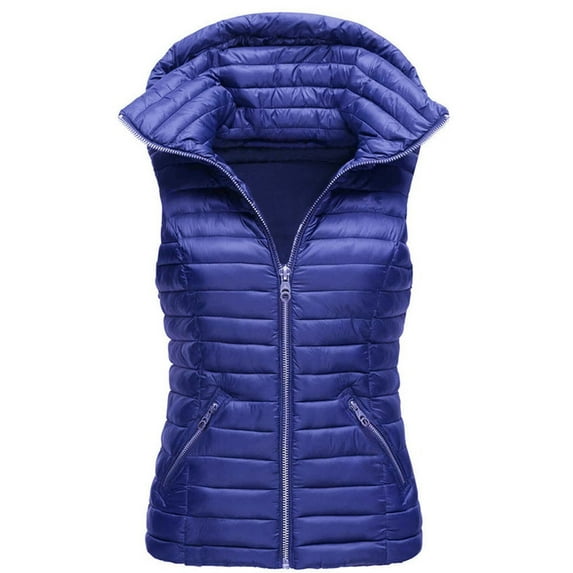 Niuer Ladies Open Front Hooded Coat Women Lightweight Puffer Vest With Pockets Holiday Cardigan Casual Outwear Dark Blue 3XL