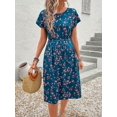 thumbnail image 6 of Women's Floral Drawstring Waist Slant Pocket Casual Midi Dress for Summer, 6 of 6