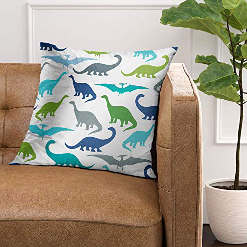 Emvency 18X18 Inch Decorative Throw Pillow Cover Polyester Blue Dino with Cartoon Dinosaurs Party and Children Room Colorful Silhouette Animal Baby Cushion Two Sides Pillow Case Square Print for Home