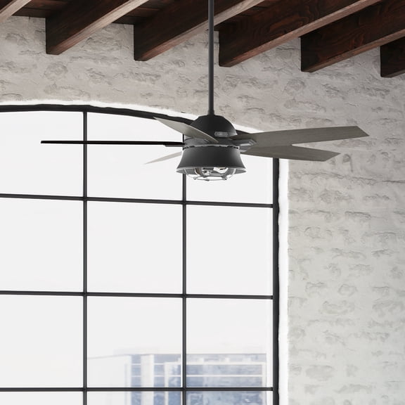 Hunter 52 inch Indoor Ceiling Fan with LED Light and Remote Control - Rustic Black Ceiling Fan, Standard Mount, 5 Blades, For Bedroom, Living Room, or Kitchen, Quiet - Hampshire 51579, Matte Black