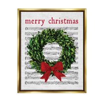 Stupell Industries Merry Christmas Song Wreath Graphic Art Metallic Gold Floating Framed Canvas Print Wall Art, Design by Lettered and Lined