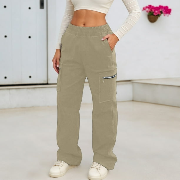WILLBEST Pantalones Casuales Para Mujer, de Cintura Alta, Holgados, de Pierna Recta, Con Bolsillos Con Cremallera Para Uso Diario y Viajes, Cómodos Pantalones Deportivos Elásticos, Estilo Urbano.