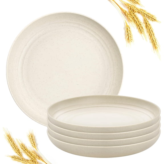 9 Inch Wheat Straw Plates Lightweight Unbreakable Dinner Dishes Plates 4PC Set Dishwasher & Microwave Safe Plastic Reusable