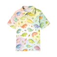 thumbnail image 4 of T Shirts for Girls Henley Short Sleeve Cute Cartoon Animal Print Back to School Uniform Button Closure Comfy Causal Polo Shirts, 160, 4 of 5