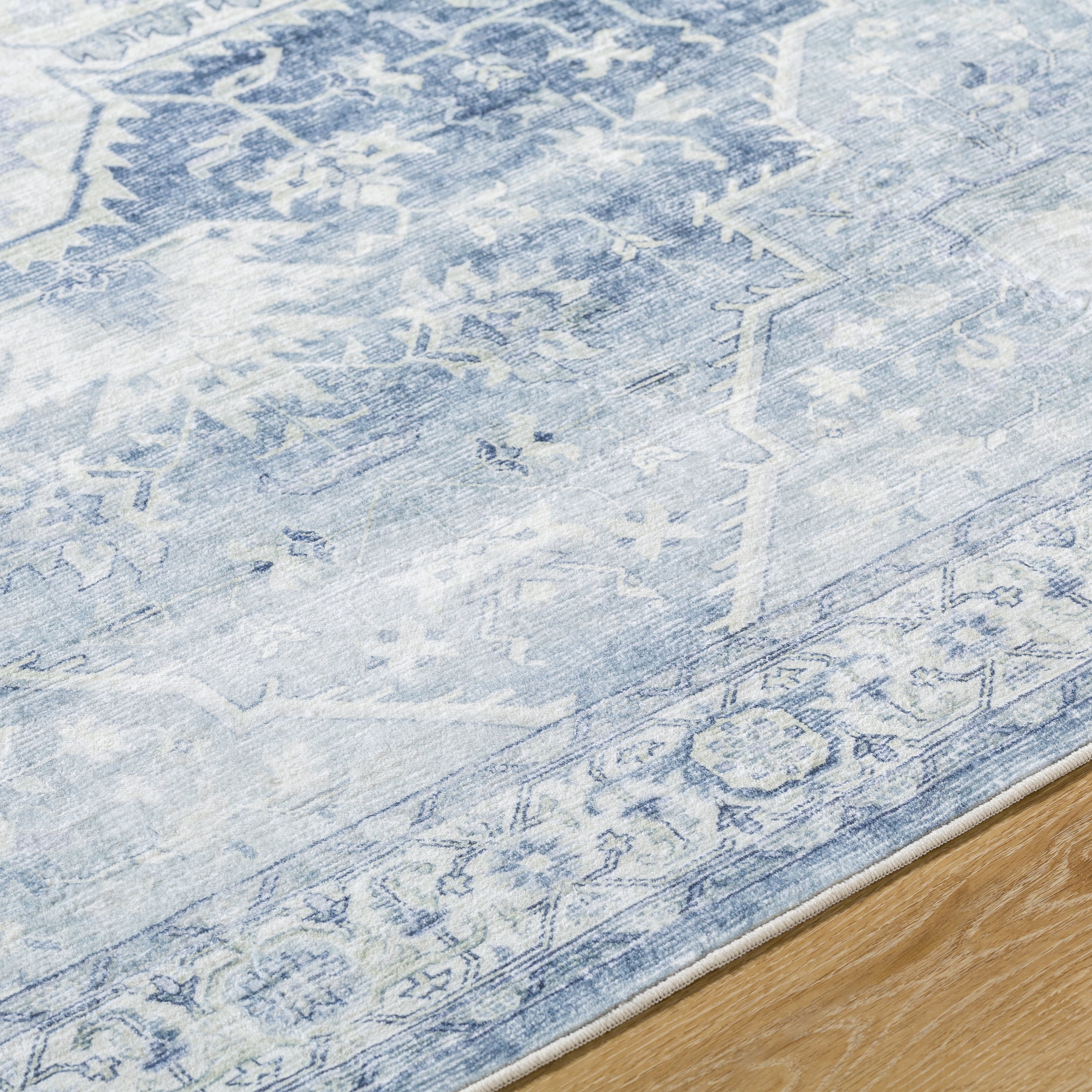 Livabliss Washable Rugs for Living Room, 3x5 Lavable Traditional Powder Blue Area Rug, Bedroom Dining Room Home Decor Stain Resistant Carpet (3'6" x 5'6")