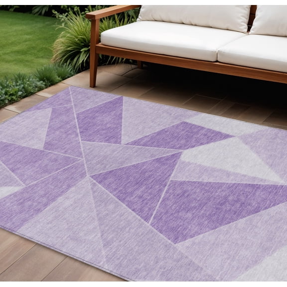 HomeRoots 579569 9 x 12 ft. Geometric Washable Indoor & Outdoor Rectangle Area Rug, Lilac & Purple