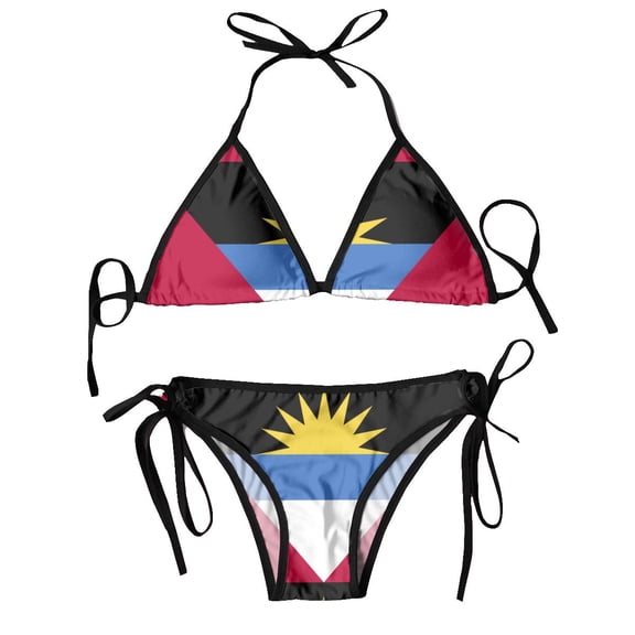 Women Triangle Swimsuit Lace-up Bikini Set Halter Swimwear Pushup Antigua And Barbuda Flag
