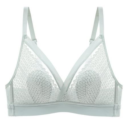 

hanzidakd Womens Full Coverage Bras French Lace Triangle Cup Underwear Big Breasts Show Small No Steel Ring Bra