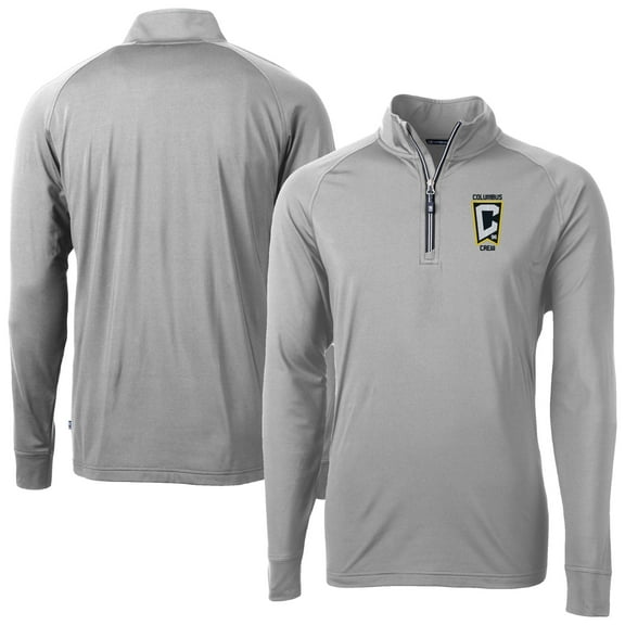 Men's-Cutter & Buck  Gray Columbus Crew Adapt Eco Knit Stretch Recycled Raglan Quarter-Zip Pullover Top