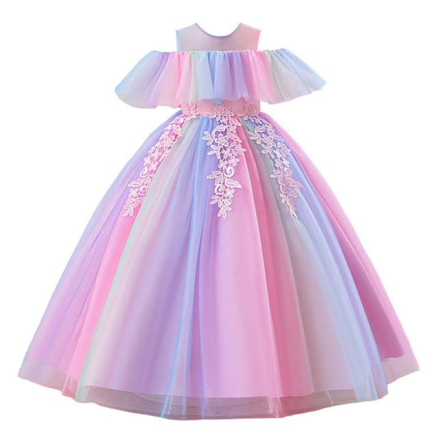 Robe Enfant Dentelle Arc-en-Ciel Tutu Robe de Fête Princesse Robe de Concours avec Tutu Bouffant Robes Enfants Rouge 4 Ans-5 Ans