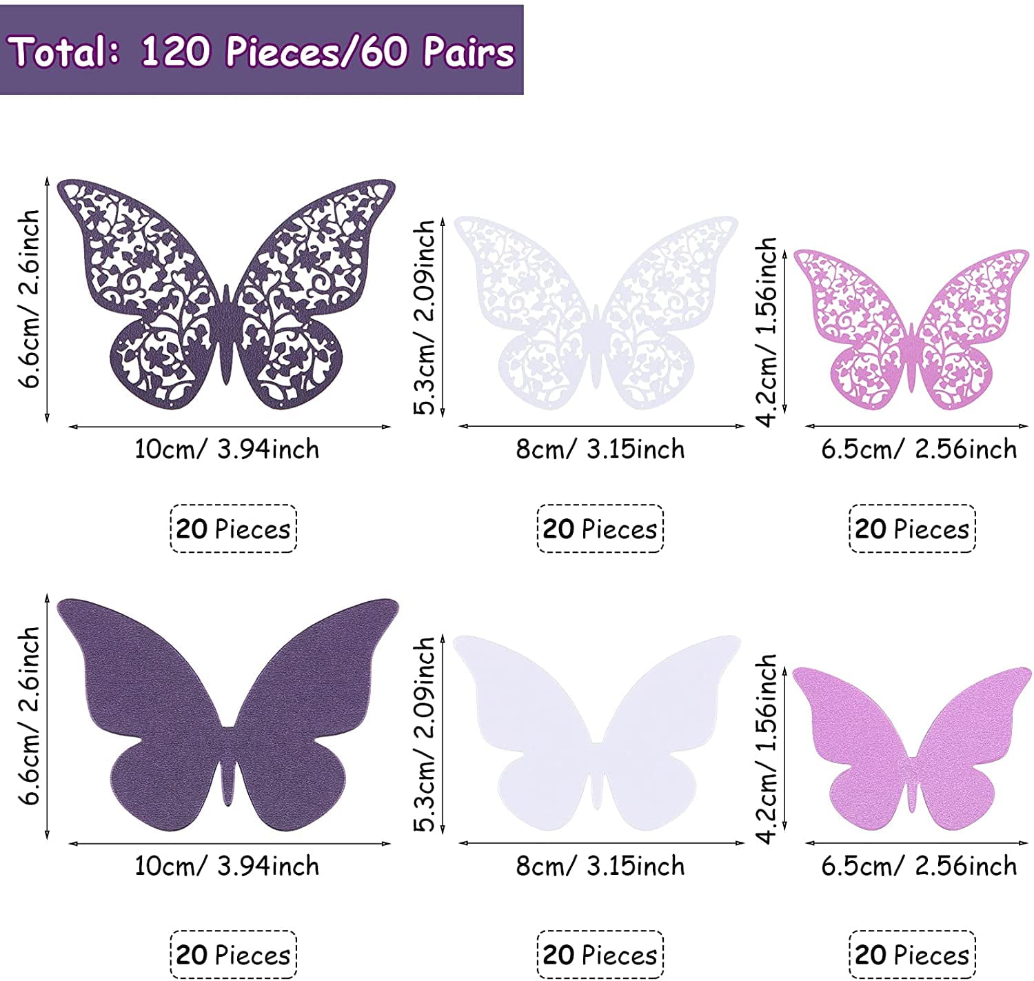120 Pieces 60 Pairs 3D Layered Butterfly Wall Decor Removable Butterfly Stickers Hollow Mural Decals DIY Decorative Wall Art Crafts for Baby Room Home Wedding Decor Pink 