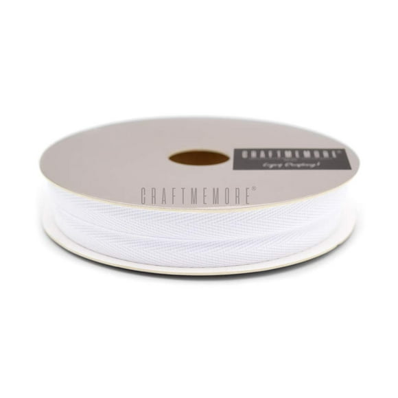CRAFTMEMORE 3/8 Inch Twill Tape Fabric Ribbons Webbing Herringbone Twill Bias Binding Tape for Clothes Sewing Craft Trim Lace 36 Yards (MP1 White)