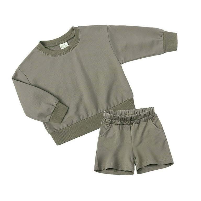 Boy Clothes Size 6 Months Warm up Suit Toddler Girls Boys Winter Long Sleeve Solid Colour Tops Shorts 2PCS Outfits Clothes Set For Babys Clothes Boys