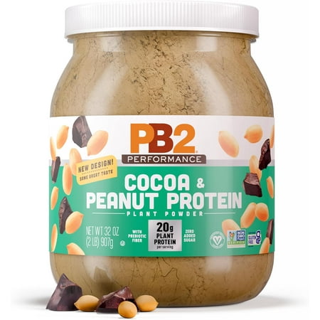 PB2 Performance Peanut Plant Based Vegan Protein Powder | 20g Complete Protein, No Added Sugar, Prebiotic Fiber | Dairy Free, Certified Vegan, Non-GMO, and Gluten Free [Peanut with Dutch Cocoa, 2lb]
