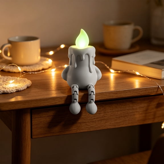 Cute Printed Shine-in-the-Dark Candle-Shaped Figurine with Movable Joints, Heartwarming Desktop Ornament for Home Decor and Gifting