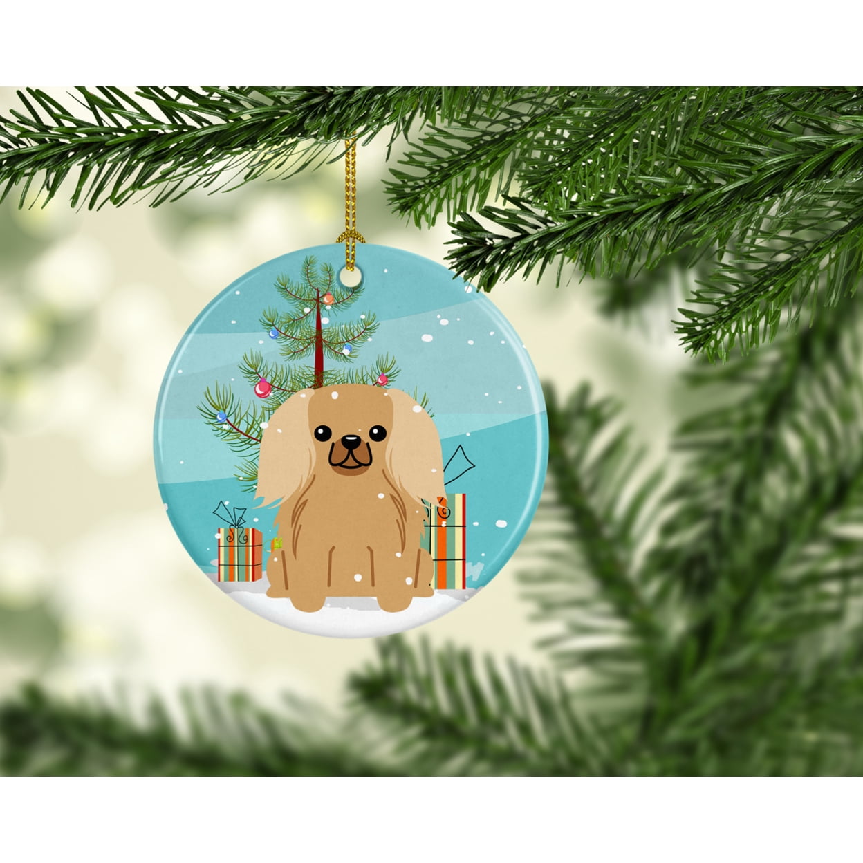Merry Christmas Tree Pekingnese Fawn Sable Ceramic Ornament