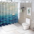 thumbnail image 7 of Awpe Aqua Graphic Ocean Waves Sailboat with Birds Seagulls Seascape Horizon Maritime Bathroom Shower Curtain Set with Hooks Waterproof Multiple Sizes White, 7 of 7