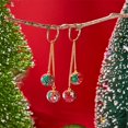 thumbnail image 4 of Red Green Pom Pom Ball Drop Dangle Earrings for Women Gold-Toned Christmas Double Round Statement Tassel Chain Dangling Hoop Earring Fashion Lightweight Funny Xmas Festival Huggie Hoops Jewelry, 4 of 12