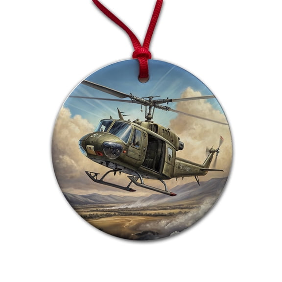 UH-1 Iroquois Huey Helicopter Vietnam War Era Christmas Tree Holiday Round Ceramic Ornament
