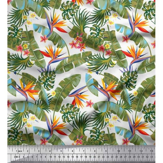 Soimoi Rayon Fabric Tropical Leaves,Plumeria & Heliconia Floral Printed Craft Fabric by The Yard 42 Inch Wide