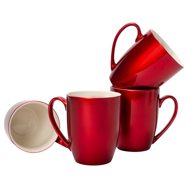 Cardinal Red Glossy Finish 10 ounce New Bone China Coffee Cup Mugs Set