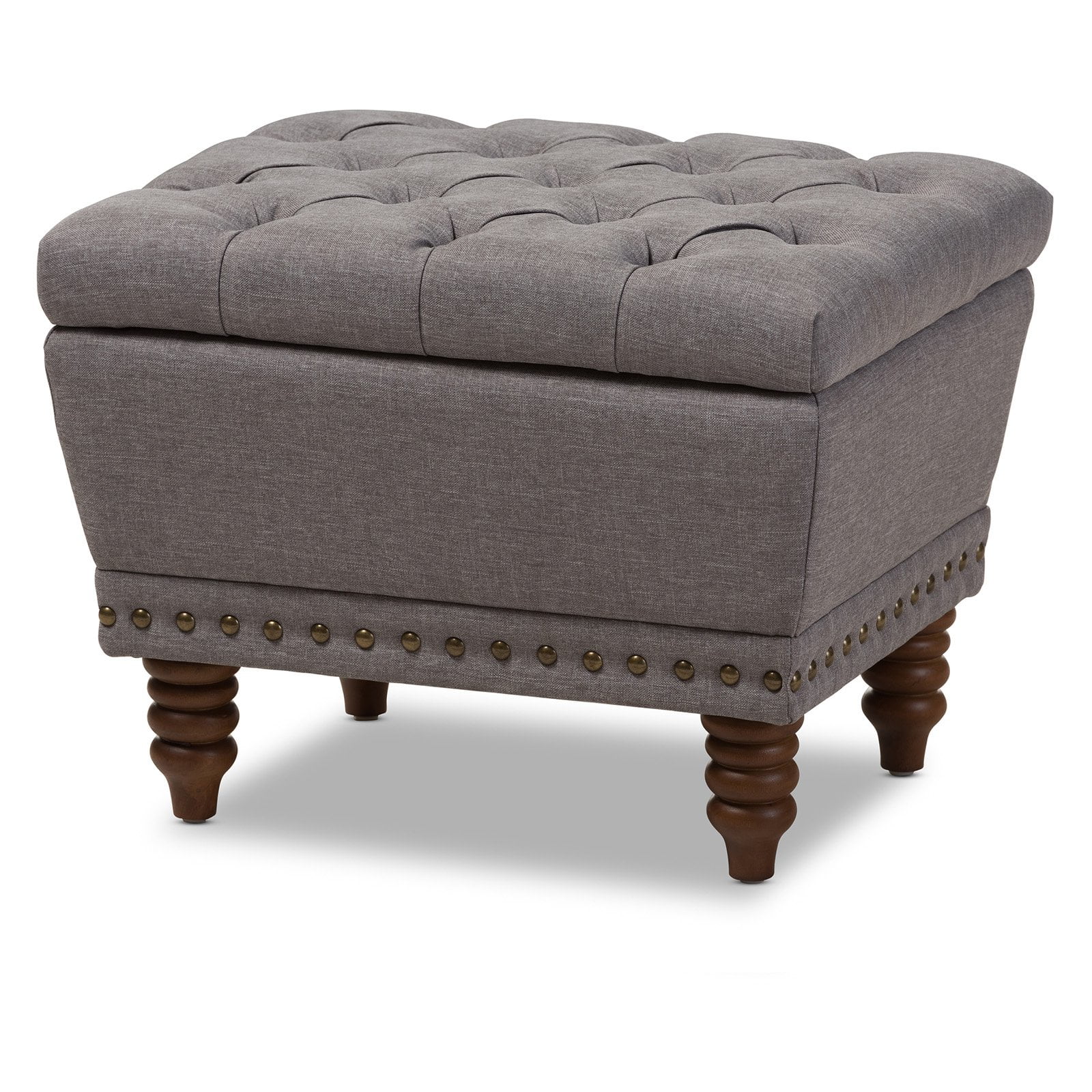 Baxton Studio Annabelle Light Grey Upholstered Wood Finished Ottoman