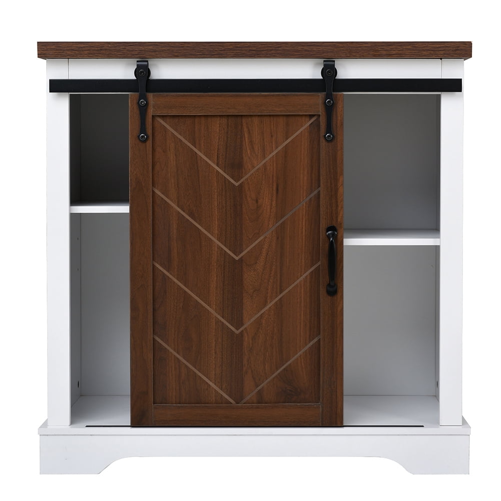 Resenkos Freestanding Bathroom Storage Cabinet,Brown Sliding Barn Door, Thick Top, Adjustable Shelf, White and Brown Resenkos Freestanding Bathroom Storage Cabinet,Brown Sliding Barn Door, Thick Top, Adjustable Shelf, White and Brown