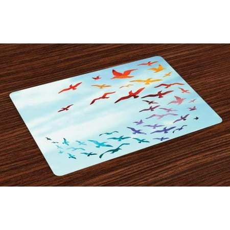 Birds Placemats Set Of 4 Colorful Illustration Of Flying Birds