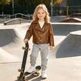 thumbnail image 3 of GYRATEDREAM Toddler Girls Faux Leather Motorcycle Jacket Lapel Zip Up Biker Coat Kids Fall Outerwear, 2-8Y, 3 of 7