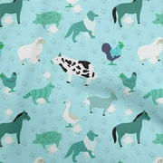 oneOone Cotton Flex Arctic Blue Fabric Animals Dress Material Fabric Print Fabric By The Yard 40 Inch Wide