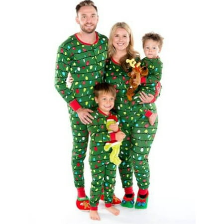 

AvoDovA Christmas Family Matching String Lights Pajamas Set Romper Button Down Long Sleeve Sleepwear Homewear