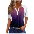 thumbnail image 2 of Fiudx Liquidación de Ofertas Flash Top con Cuello En V de Manga Corta Degradado de Color Sólido con Botones para Mujer, 2 of 5