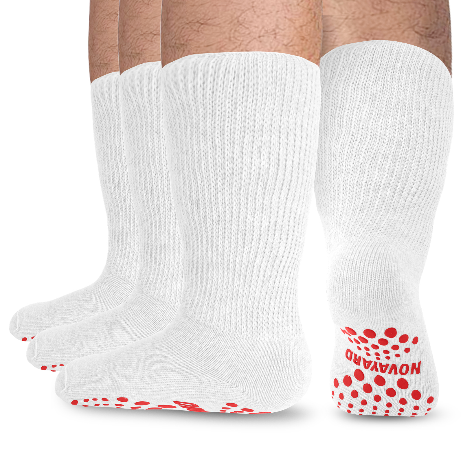 NOVAYARD 3 Pairs Diabetic socks Non Slip Hospital Wide Crew Edema