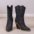 thumbnail image 4 of B91xZ Combat Boots Womens Chunky Heel Pointed Toe Slouch Riding Boots,Black 7, 4 of 5