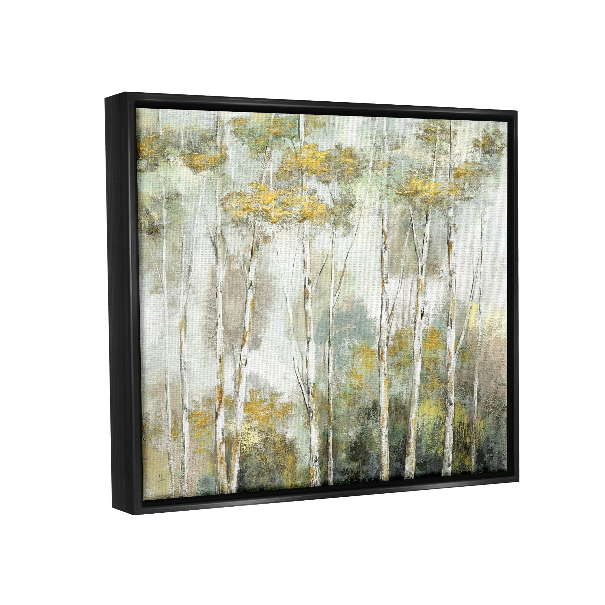 Stupell Industries Birch Tree Forest Yellow Foliage Woodland Painting Painting Jet Black Floating Framed Canvas Print Wall Art, Design by Nan