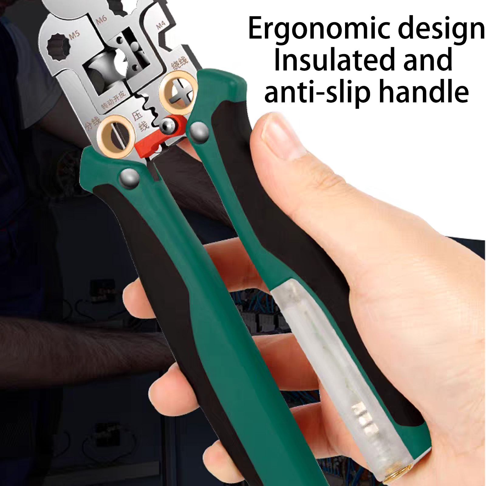 Voltages Sensing Wire Stripper Crimper Cutter Tool Professional Steel Blade AntiSlip Handle For Electricians