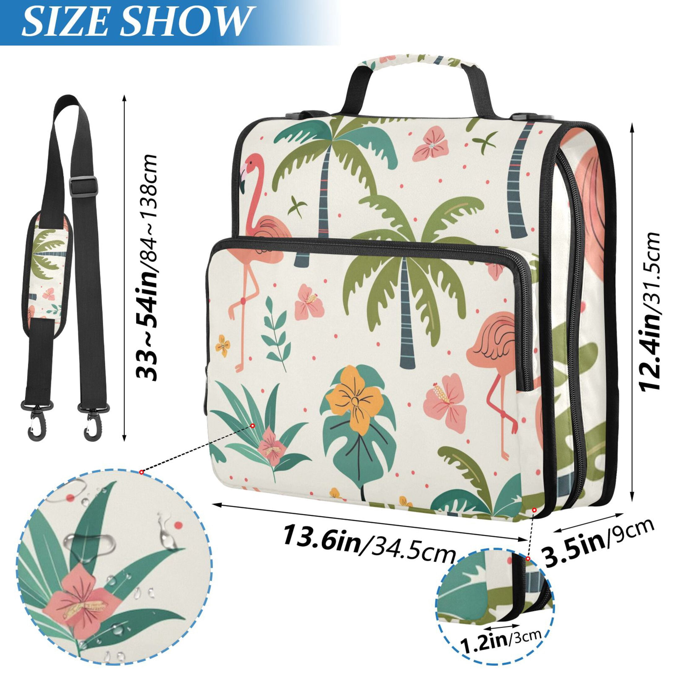 3 Ring Zipper Binder with Shoulder Strap Waterproof Trapper Keeper 2 Inch D-Ring 500 Sheets Capacity Cute Flamingo Palm Tree Flower